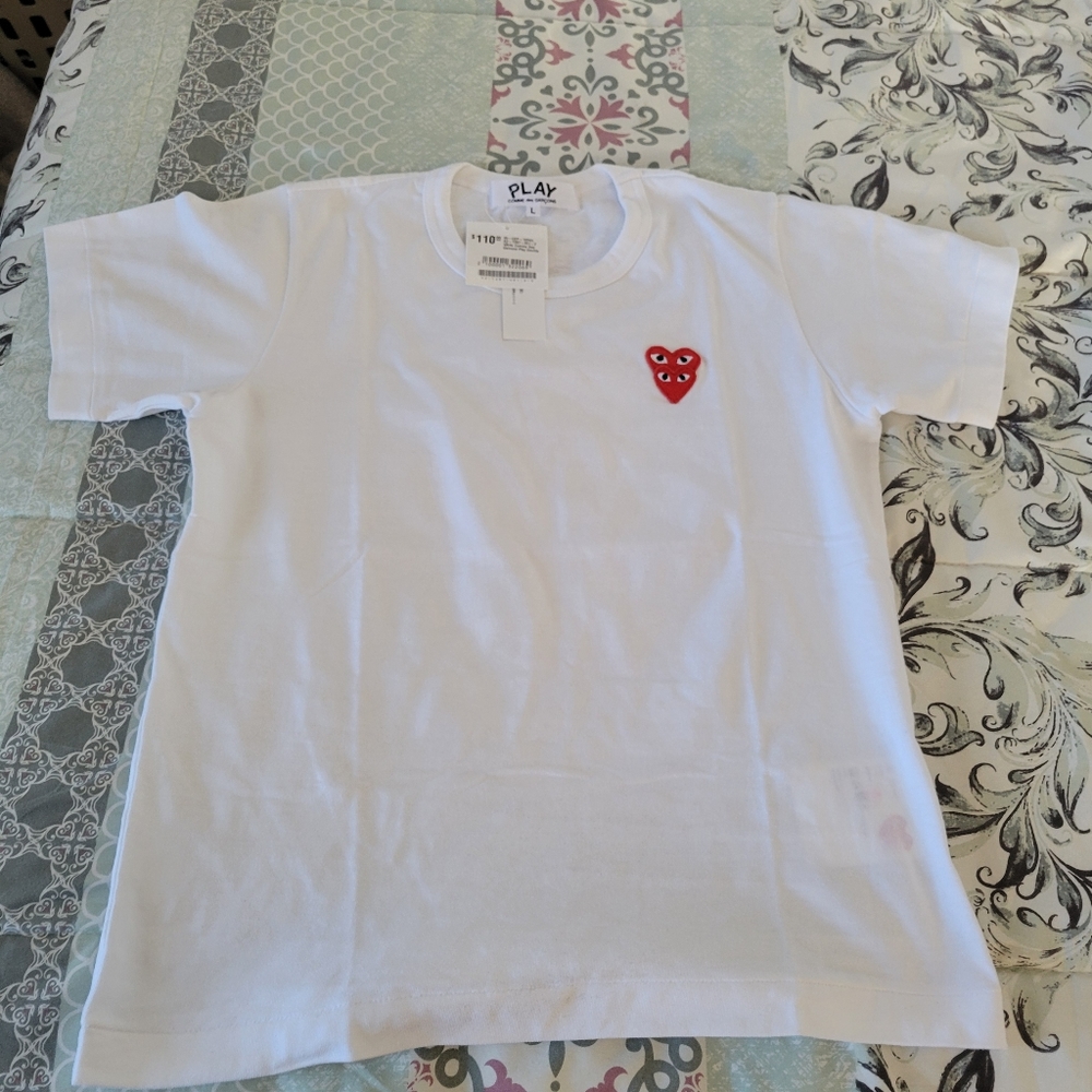 NWT Comme Des Garçons Double Hearts T Shirt CDG Authentic Play